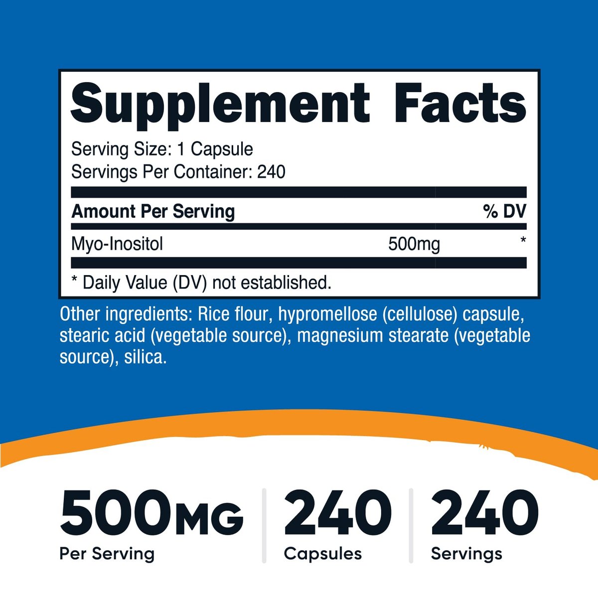 Nutricost Inositol Kapseln 500 mg, 240 Kapseln – Vegane Kapseln, Non-GMO, Glutenfrei (Myo-Inositol)
