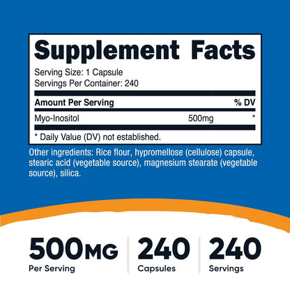 Nutricost Inositol Kapseln 500 mg, 240 Kapseln – Vegane Kapseln, Non-GMO, Glutenfrei (Myo-Inositol)