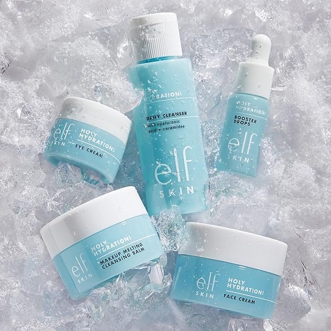 e.l.f. SKIN Holy Hydration! Hydrated Ever After Hautpflege Mini-Set – Reiniger, Make-up-Entferner, Feuchtigkeitscreme & Augencreme für hydratisierte Haut, flugzeugfreundliche Größen