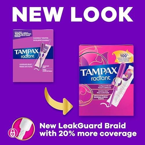 Tampax Radiant Tampons Regular Saugstärke, unparfümiert, 28 Stück – zuverlässiger Schutz und Komfort