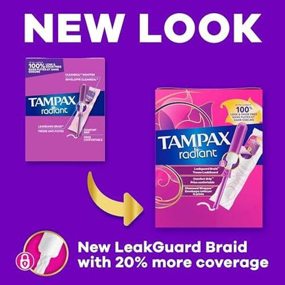 Tampax Radiant Tampons Regular Saugstärke, unparfümiert, 28 Stück – zuverlässiger Schutz und Komfort