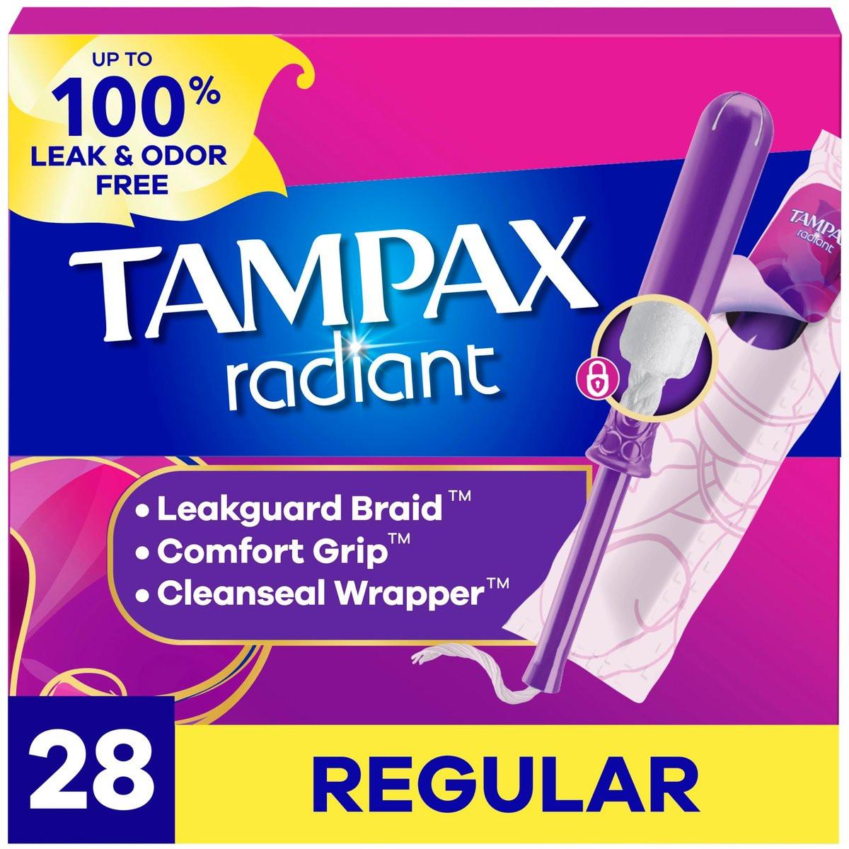 Tampax Radiant Tampons Regular Saugstärke, unparfümiert, 28 Stück – zuverlässiger Schutz und Komfort
