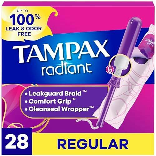 Tampax Radiant Tampons Regular Saugstärke, unparfümiert, 28 Stück – zuverlässiger Schutz und Komfort