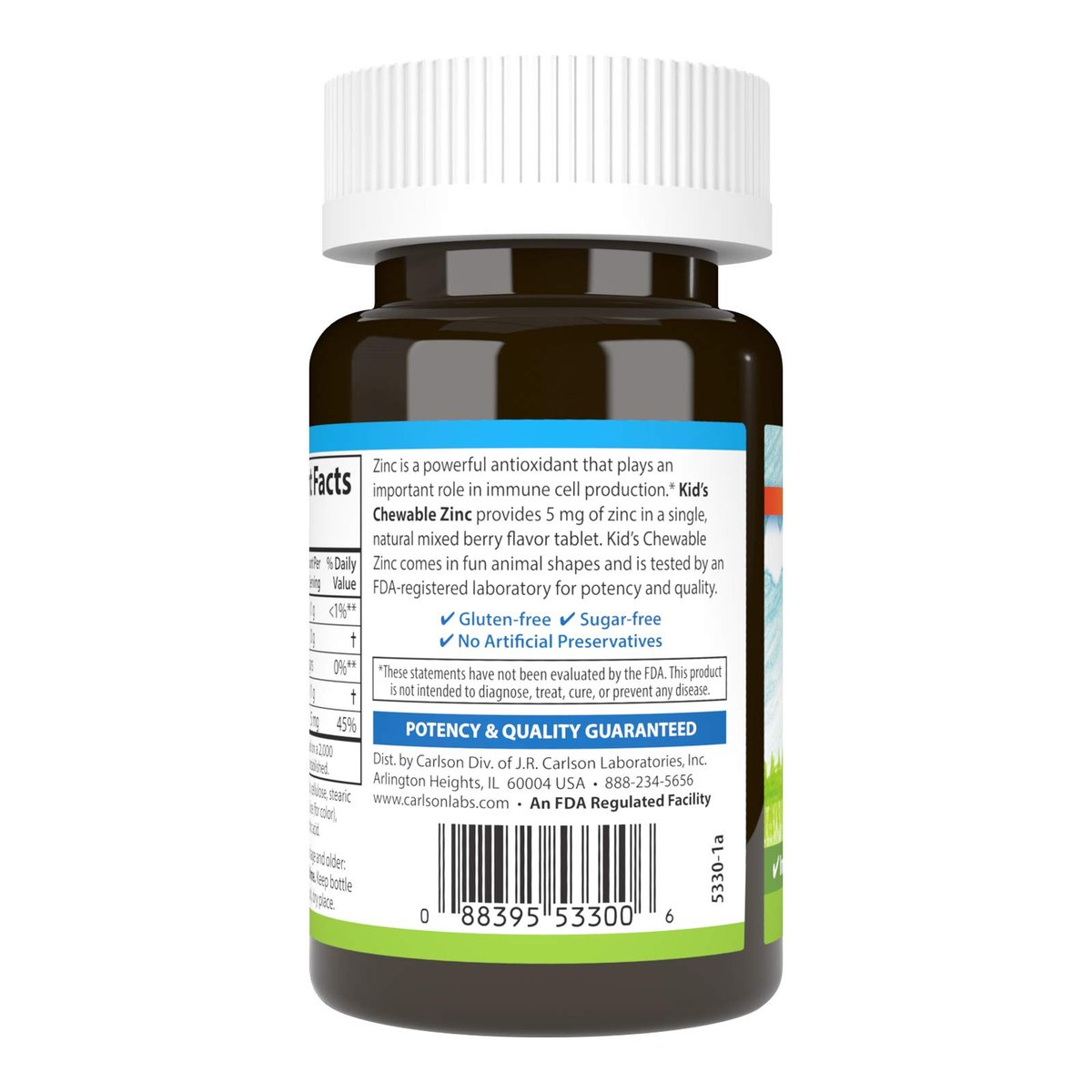 Carlson - Kid's Chewable Zink 5 mg - Immunstärkung & Antioxidantien - Natürlicher Mixbeerengeschmack - 42 Kautabletten