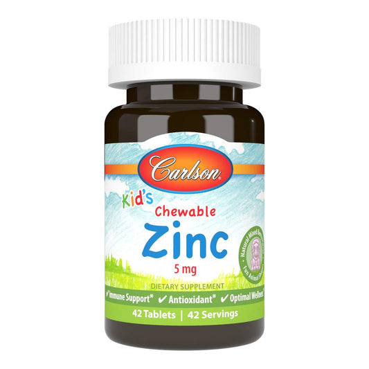 Carlson - Kid's Chewable Zink 5 mg - Immunstärkung & Antioxidantien - Natürlicher Mixbeerengeschmack - 42 Kautabletten