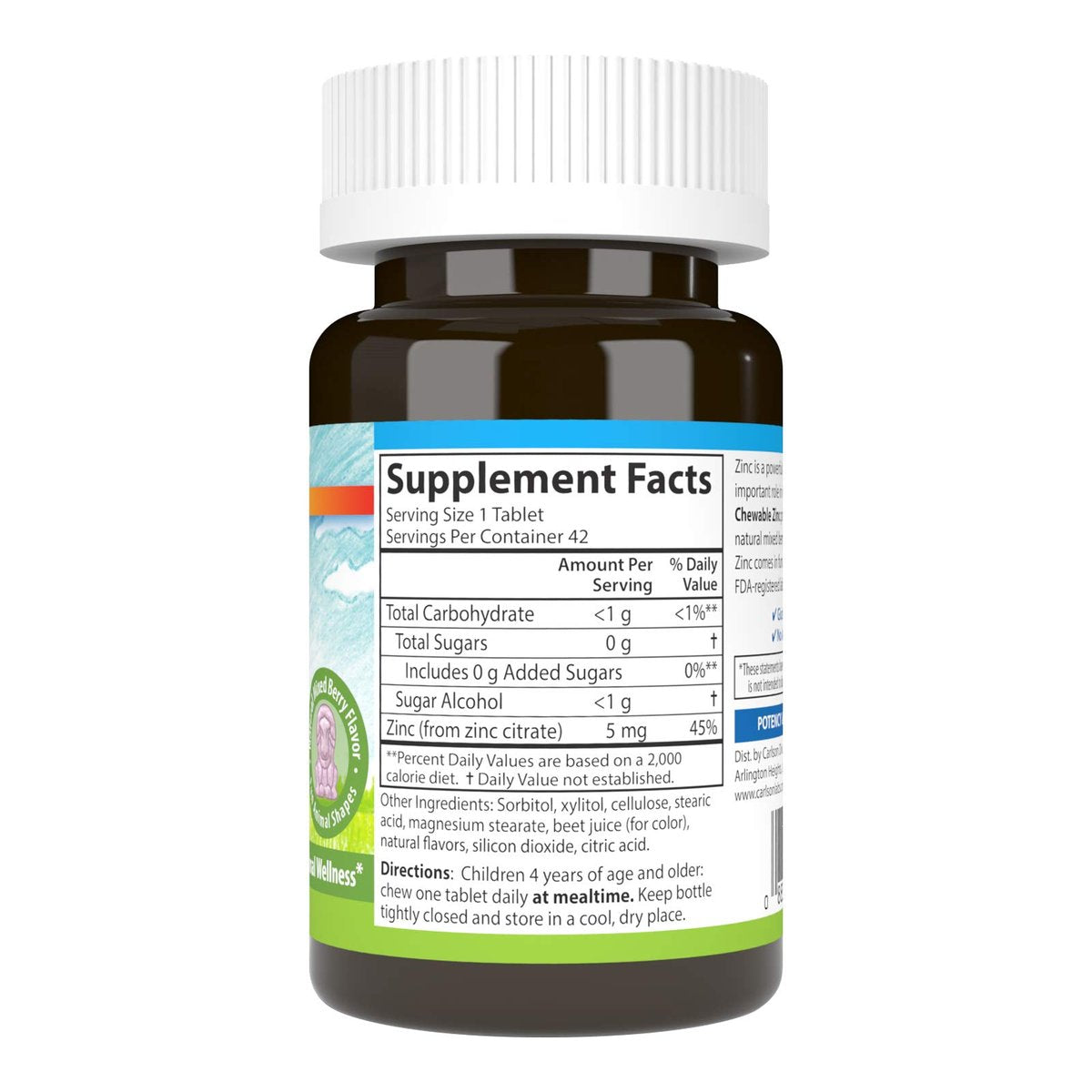 Carlson - Kid's Chewable Zink 5 mg - Immunstärkung & Antioxidantien - Natürlicher Mixbeerengeschmack - 42 Kautabletten