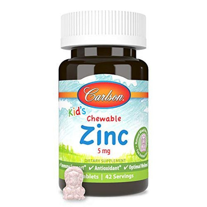 Carlson - Kid's Chewable Zink 5 mg - Immunstärkung & Antioxidantien - Natürlicher Mixbeerengeschmack - 42 Kautabletten