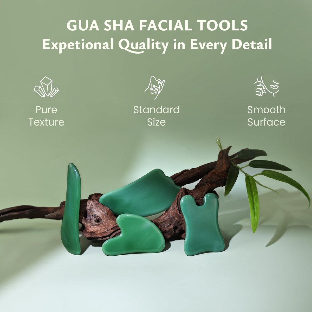 Rena Chris Guasha Massage Tool – 4-teiliges Gua Sha Gesichtswerkzeug, Jade Guasha Board für SPA Akupunktur Therapie Triggerpunkt Behandlung (Grün)