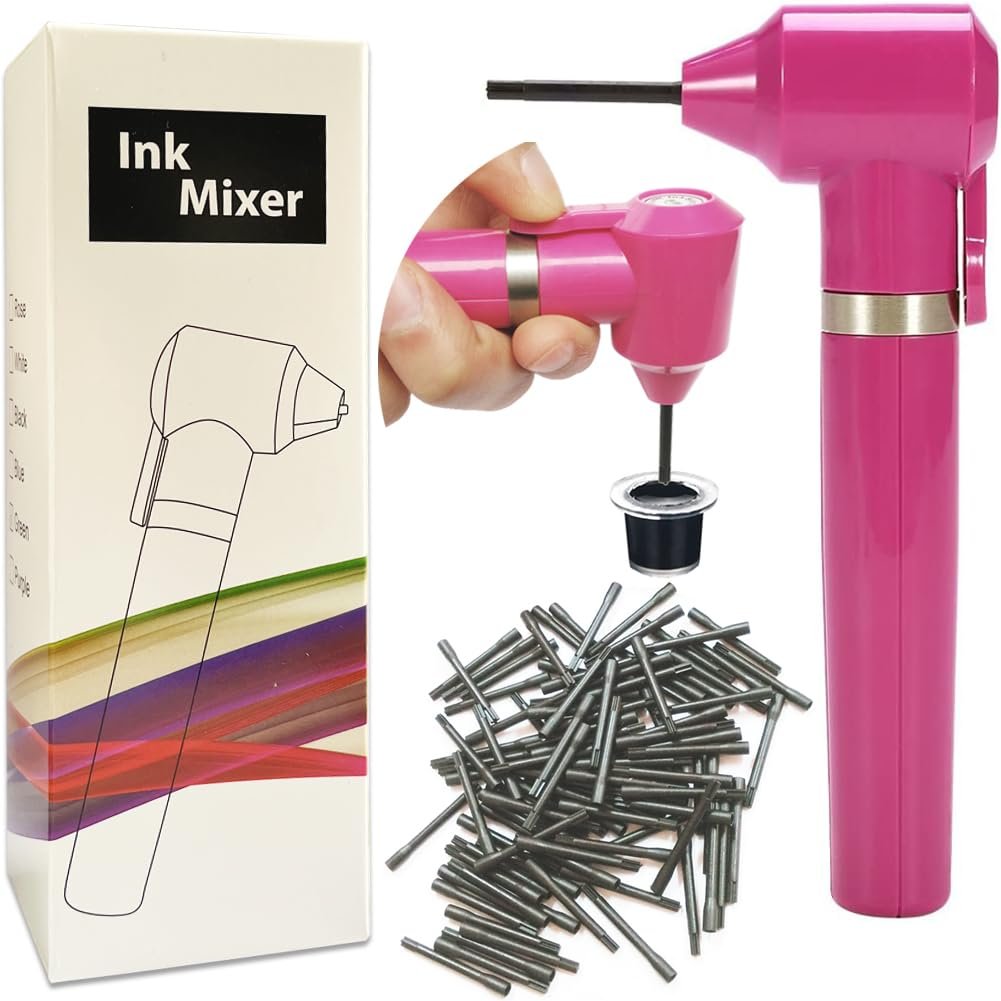 Tattoo Ink Mixer Elektrisch Pigment Makeup Augenbrauen Nagellack Mixer Farbe Maschine Versorgungswerkzeug Aquarell Tinte Rührer Blender mit 100 Mischstäben (Rosa)