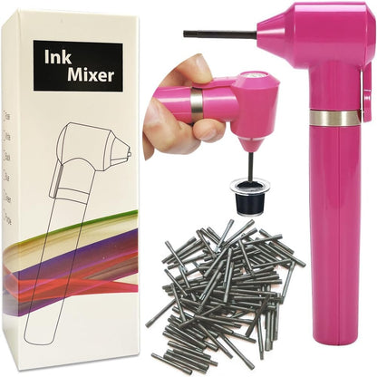 Tattoo Ink Mixer Elektrisch Pigment Makeup Augenbrauen Nagellack Mixer Farbe Maschine Versorgungswerkzeug Aquarell Tinte Rührer Blender mit 100 Mischstäben (Rosa)