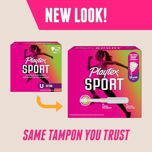 Playtex Sport Tampons Ultra Absorbency, Duftfrei - 36 Stück | Ultradünne Tampons für Frauen mit 360-Grad-Leak-Defense