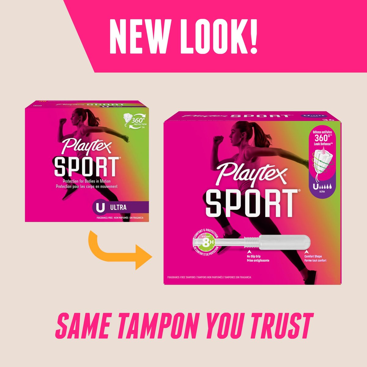 Playtex Sport Tampons Ultra Absorbency, Duftfrei - 36 Stück | Ultradünne Tampons für Frauen mit 360-Grad-Leak-Defense