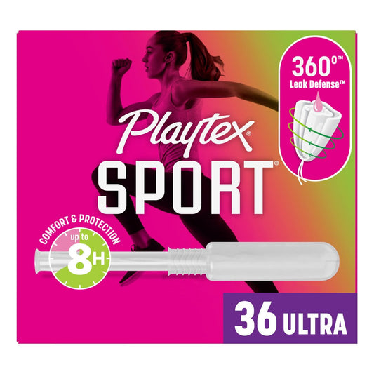 Playtex Sport Tampons Ultra Absorbency, Duftfrei - 36 Stück | Ultradünne Tampons für Frauen mit 360-Grad-Leak-Defense