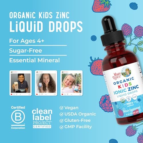 MaryRuth Organics Zink-Ergänzung für Immununterstützung, Immununterstützung für Kinder von 4-13 Jahren, Zinksulfat, vegan, USDA Bio, auf Glycerinbasis, 60 ml