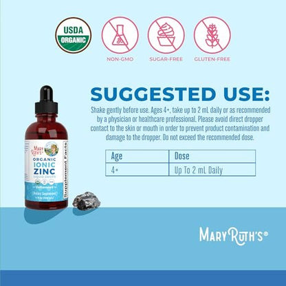 MaryRuth Organics Zink-Ergänzung für Immununterstützung, Immununterstützung für Kinder von 4-13 Jahren, Zinksulfat, vegan, USDA Bio, auf Glycerinbasis, 60 ml