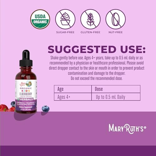 MARYRUTH'S USDA Bio Holunder Liquid Drops für Kinder | Vegane Holunder-Extrakt mit Bio-Glycerin | Immunsystem-Unterstützung | Allgemeine Gesundheit | Für 4-13 Jahre | 30 ml