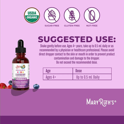 MARYRUTH'S USDA Bio Holunder Liquid Drops für Kinder | Vegane Holunder-Extrakt mit Bio-Glycerin | Immunsystem-Unterstützung | Allgemeine Gesundheit | Für 4-13 Jahre | 30 ml