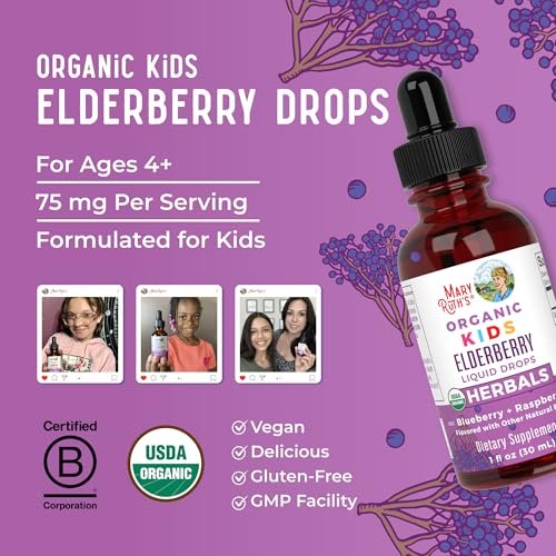 MARYRUTH'S USDA Bio Holunder Liquid Drops für Kinder | Vegane Holunder-Extrakt mit Bio-Glycerin | Immunsystem-Unterstützung | Allgemeine Gesundheit | Für 4-13 Jahre | 30 ml