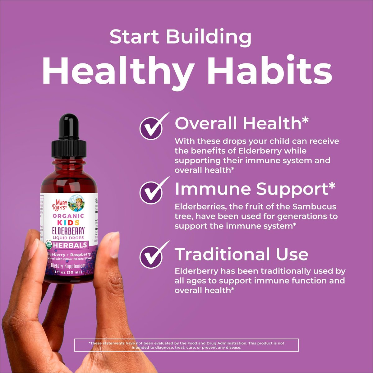 MARYRUTH'S USDA Bio Holunder Liquid Drops für Kinder | Vegane Holunder-Extrakt mit Bio-Glycerin | Immunsystem-Unterstützung | Allgemeine Gesundheit | Für 4-13 Jahre | 30 ml