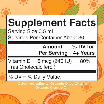 MARYRUTH'S USDA Bio Vitamin D3 Flüssigtropfen für Kinder | 640 IE Vitamin D3 pro Portion | Immununterstützung & Knochengesundheit | Für Kinder von 4-13 Jahren | 0,5 Unzen | 30 Portionen