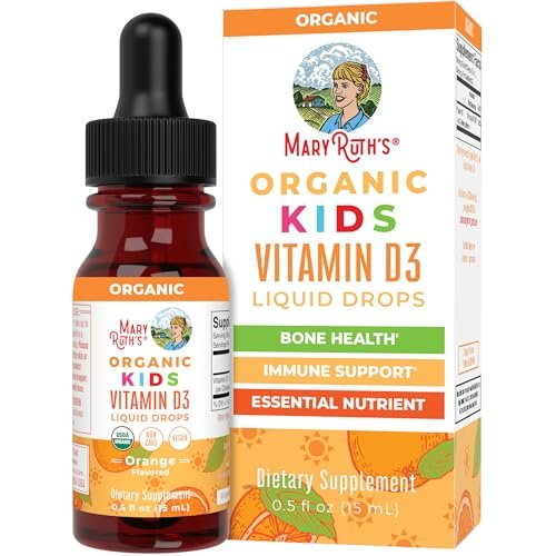 MARYRUTH'S USDA Bio Vitamin D3 Flüssigtropfen für Kinder | 640 IE Vitamin D3 pro Portion | Immununterstützung & Knochengesundheit | Für Kinder von 4-13 Jahren | 0,5 Unzen | 30 Portionen