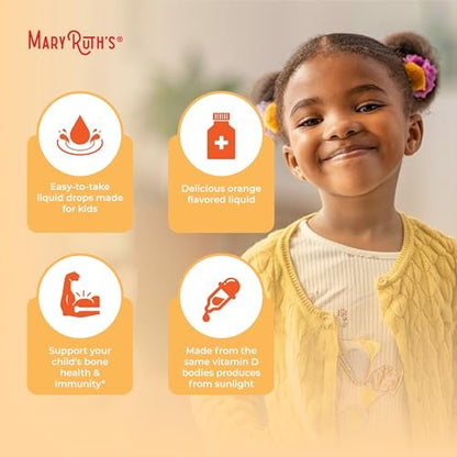 MARYRUTH'S USDA Bio Vitamin D3 Flüssigtropfen für Kinder | 640 IE Vitamin D3 pro Portion | Immununterstützung & Knochengesundheit | Für Kinder von 4-13 Jahren | 0,5 Unzen | 30 Portionen