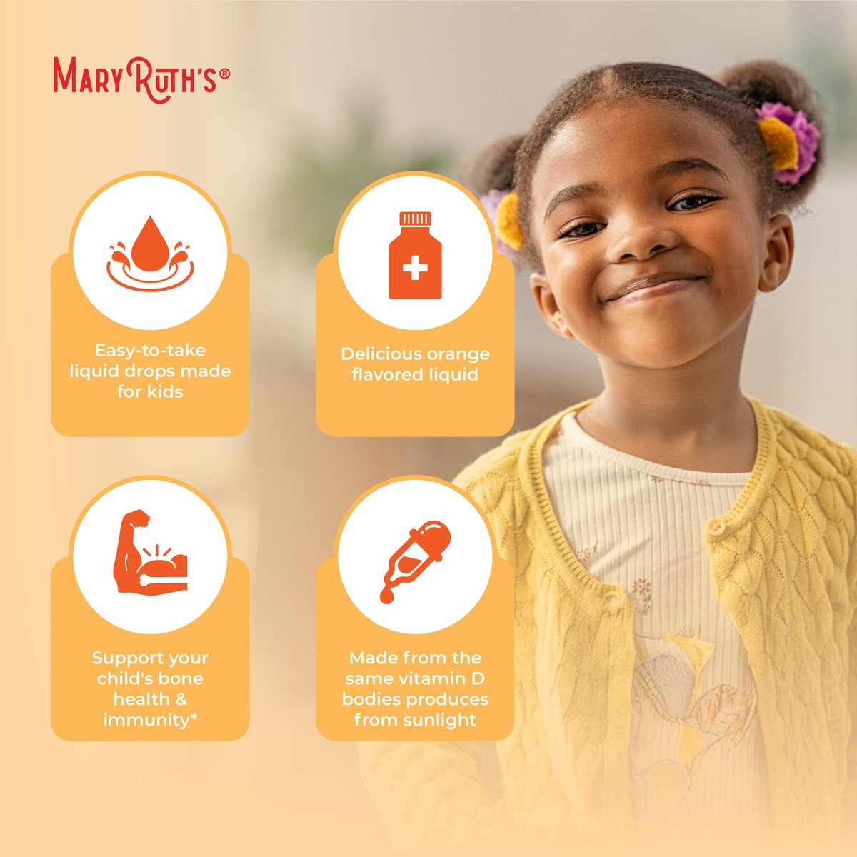 MARYRUTH'S USDA Bio Vitamin D3 Flüssigtropfen für Kinder | 640 IE Vitamin D3 pro Portion | Immununterstützung & Knochengesundheit | Für Kinder von 4-13 Jahren | 0,5 Unzen | 30 Portionen