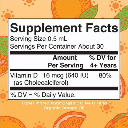 MARYRUTH'S USDA Bio Vitamin D3 Flüssigtropfen für Kinder | 640 IE Vitamin D3 pro Portion | Immununterstützung & Knochengesundheit | Für Kinder von 4-13 Jahren | 0,5 Unzen | 30 Portionen