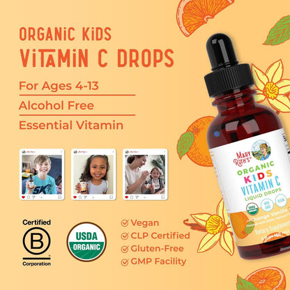 MARYRUTH'S Vitamin C Tropfen für Kinder | Veganes Immunsystem-Supplement für 4-13 Jahre | Immununterstützung & allgemeine Gesundheit | Vitamin C aus biologischem Acerola-Fruchtextrakt | 60 ml