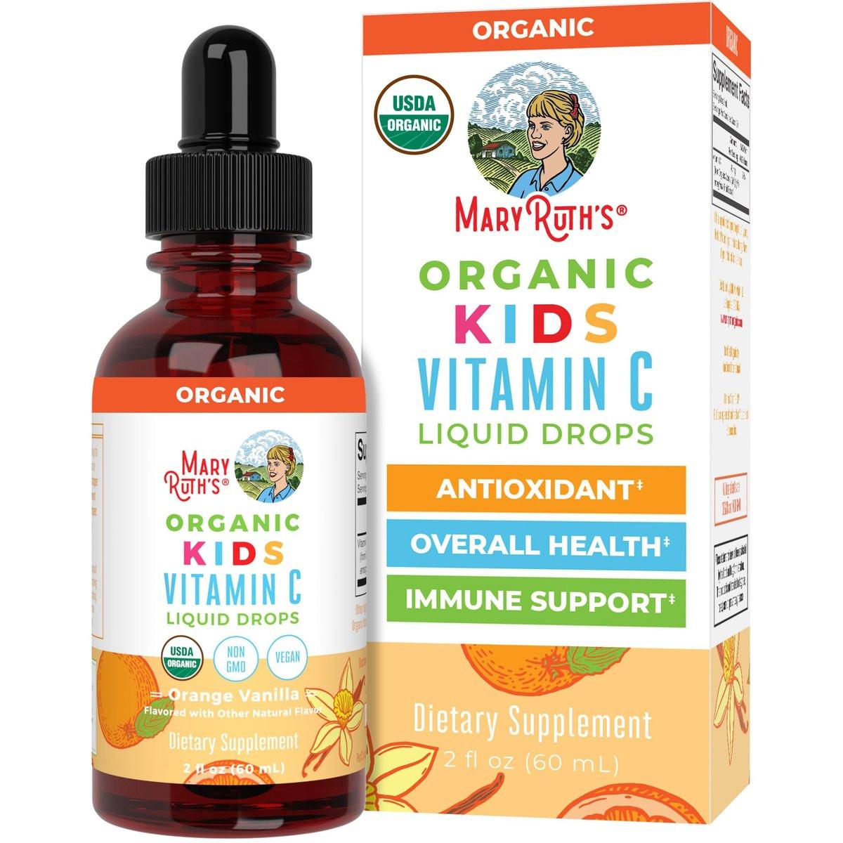 MARYRUTH'S Vitamin C Tropfen für Kinder | Veganes Immunsystem-Supplement für 4-13 Jahre | Immununterstützung & allgemeine Gesundheit | Vitamin C aus biologischem Acerola-Fruchtextrakt | 60 ml
