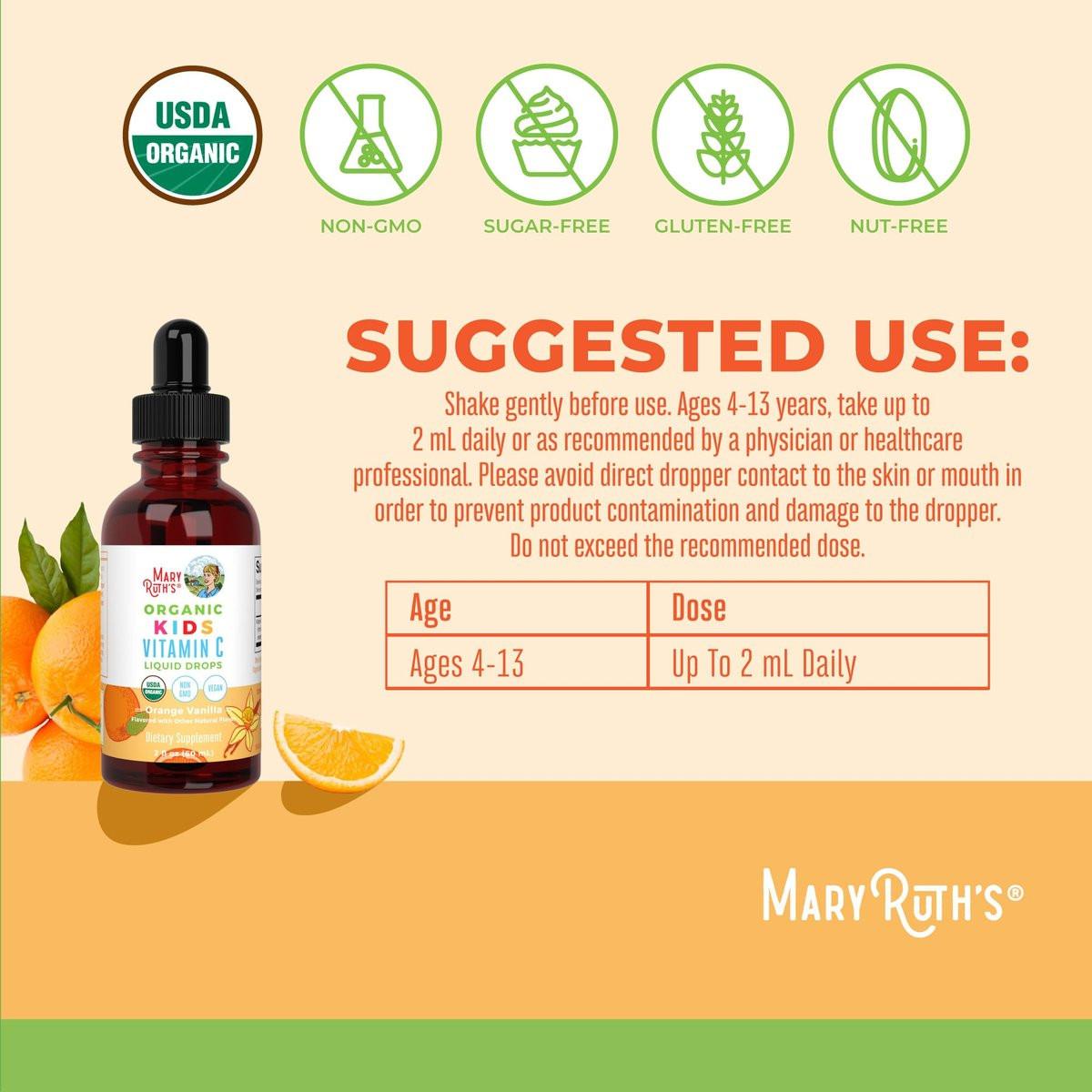 MARYRUTH'S Vitamin C Tropfen für Kinder | Veganes Immunsystem-Supplement für 4-13 Jahre | Immununterstützung & allgemeine Gesundheit | Vitamin C aus biologischem Acerola-Fruchtextrakt | 60 ml