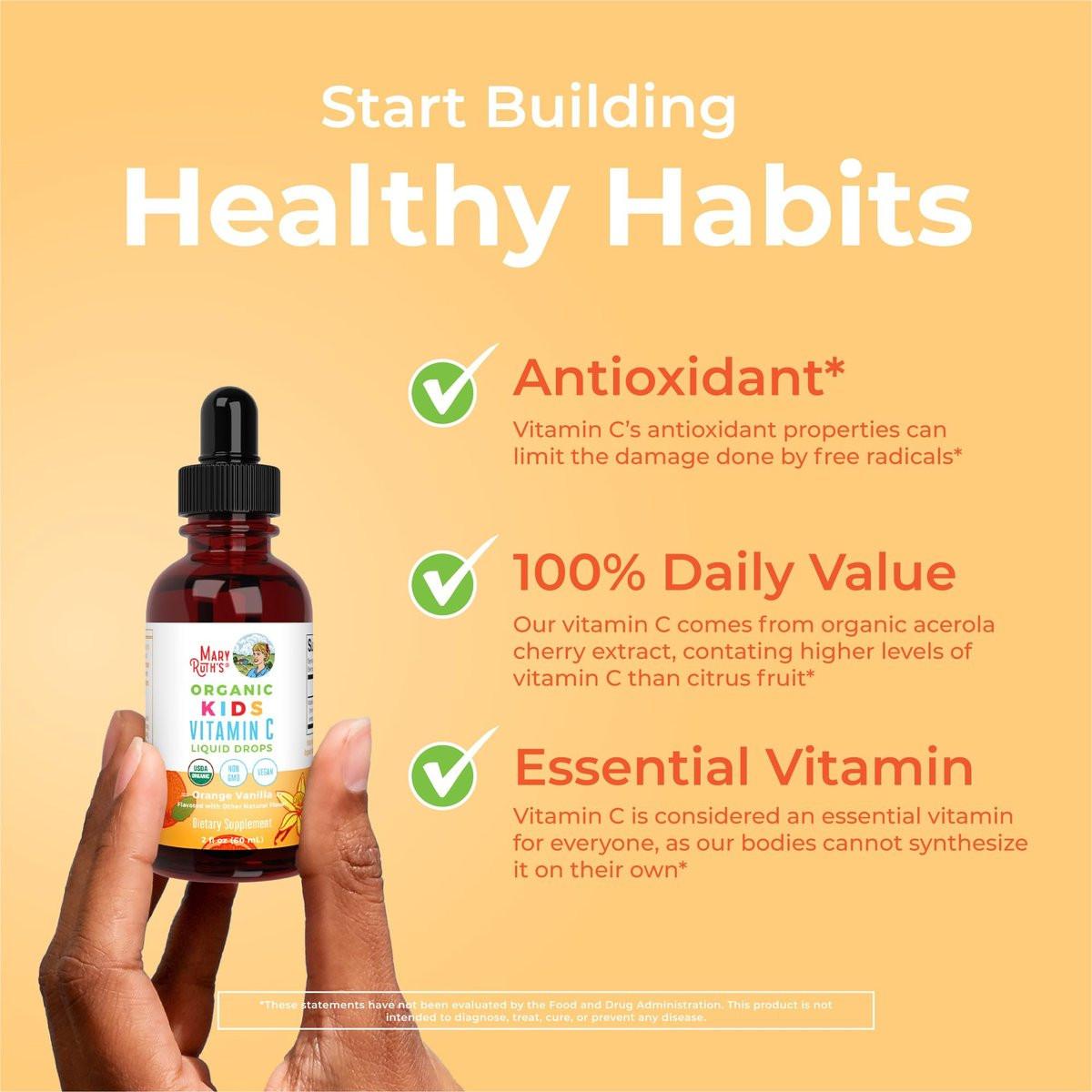 MARYRUTH'S Vitamin C Tropfen für Kinder | Veganes Immunsystem-Supplement für 4-13 Jahre | Immununterstützung & allgemeine Gesundheit | Vitamin C aus biologischem Acerola-Fruchtextrakt | 60 ml