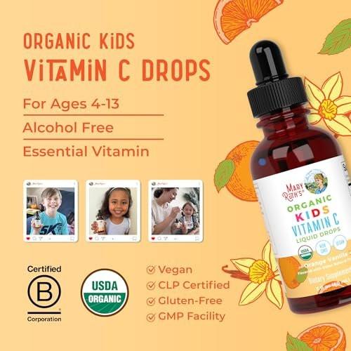 MARYRUTH'S Vitamin C Tropfen für Kinder | Veganes Immunsystem-Supplement für 4-13 Jahre | Immununterstützung & allgemeine Gesundheit | Vitamin C aus biologischem Acerola-Fruchtextrakt | 60 ml