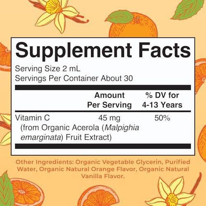 MARYRUTH'S Vitamin C Tropfen für Kinder | Veganes Immunsystem-Supplement für 4-13 Jahre | Immununterstützung & allgemeine Gesundheit | Vitamin C aus biologischem Acerola-Fruchtextrakt | 60 ml