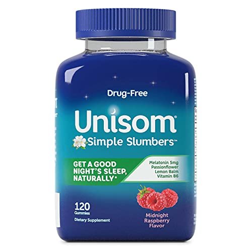Unisom Simple Slumbers Schlafgummis ohne Arzneimittel, Melatonin 5mg, Schlafunterstützung für Erwachsene, Mitternachts-Himbeer-Geschmack, 120 Stück