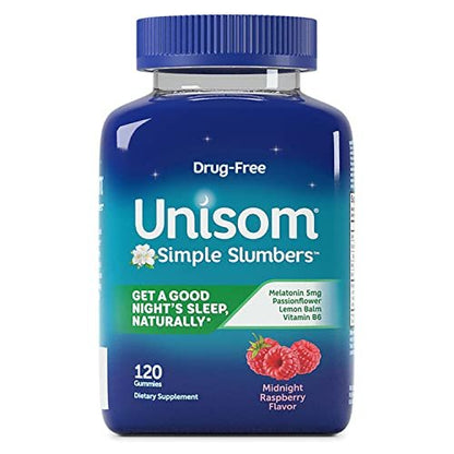 Unisom Simple Slumbers Schlafgummis ohne Arzneimittel, Melatonin 5mg, Schlafunterstützung für Erwachsene, Mitternachts-Himbeer-Geschmack, 120 Stück
