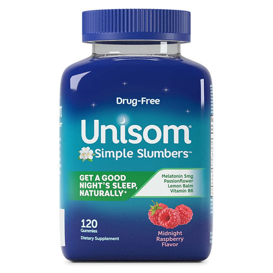 Unisom Simple Slumbers Schlafgummis ohne Arzneimittel, Melatonin 5mg, Schlafunterstützung für Erwachsene, Mitternachts-Himbeer-Geschmack, 120 Stück