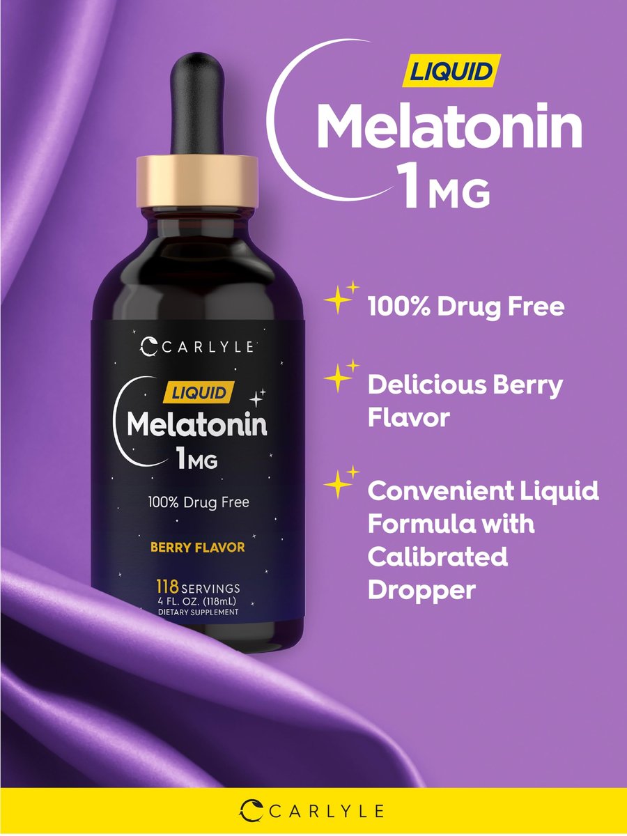 Carlyle Melatonin Liquid 1mg – 118 ml Tropfen mit Beerengeschmack – Nicht-GMO, Vegetarisches Schlafmittel
