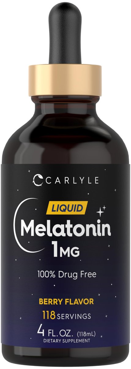Carlyle Melatonin Liquid 1mg – 118 ml Tropfen mit Beerengeschmack – Nicht-GMO, Vegetarisches Schlafmittel
