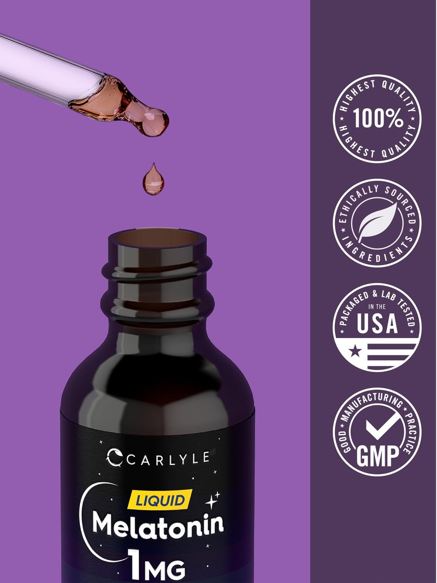 Carlyle Melatonin Liquid 1mg – 118 ml Tropfen mit Beerengeschmack – Nicht-GMO, Vegetarisches Schlafmittel