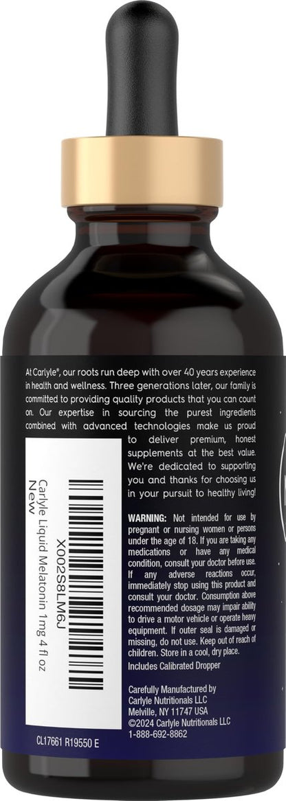 Carlyle Melatonin Liquid 1mg – 118 ml Tropfen mit Beerengeschmack – Nicht-GMO, Vegetarisches Schlafmittel
