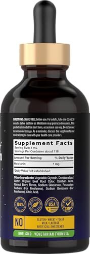 Carlyle Melatonin Liquid 1mg – 118 ml Tropfen mit Beerengeschmack – Nicht-GMO, Vegetarisches Schlafmittel