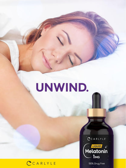 Carlyle Melatonin Liquid 1mg – 118 ml Tropfen mit Beerengeschmack – Nicht-GMO, Vegetarisches Schlafmittel