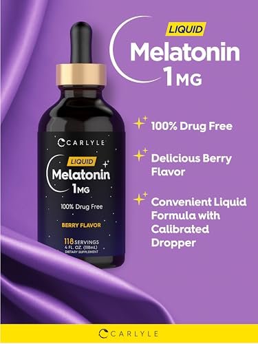 Carlyle Melatonin Liquid 1mg – 118 ml Tropfen mit Beerengeschmack – Nicht-GMO, Vegetarisches Schlafmittel