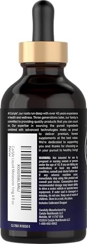 Carlyle Melatonin Liquid 1mg – 118 ml Tropfen mit Beerengeschmack – Nicht-GMO, Vegetarisches Schlafmittel