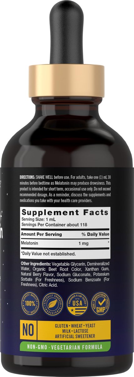 Carlyle Melatonin Liquid 1mg – 118 ml Tropfen mit Beerengeschmack – Nicht-GMO, Vegetarisches Schlafmittel