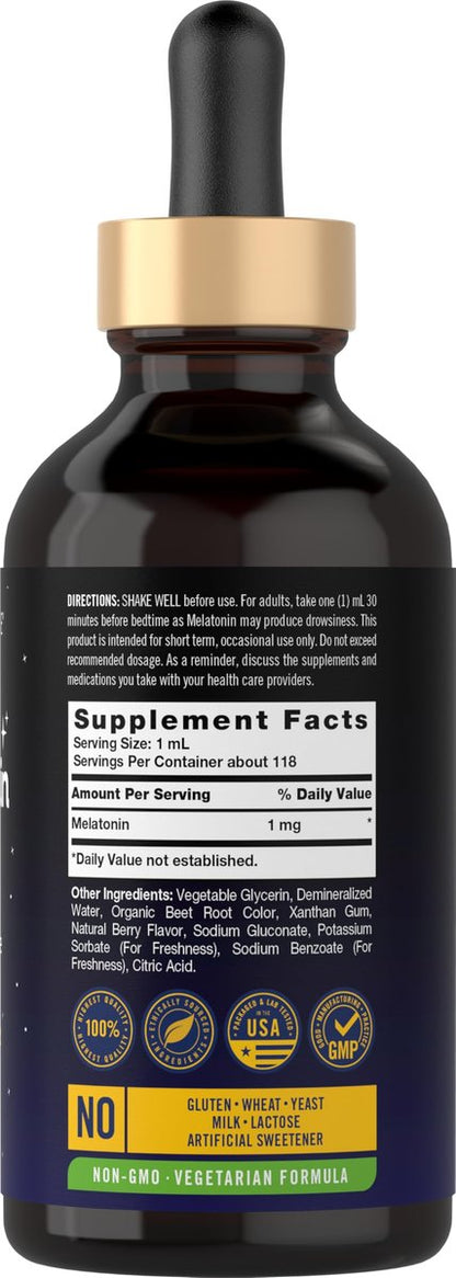 Carlyle Melatonin Liquid 1mg – 118 ml Tropfen mit Beerengeschmack – Nicht-GMO, Vegetarisches Schlafmittel
