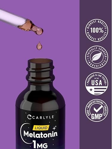 Carlyle Melatonin Liquid 1mg – 118 ml Tropfen mit Beerengeschmack – Nicht-GMO, Vegetarisches Schlafmittel