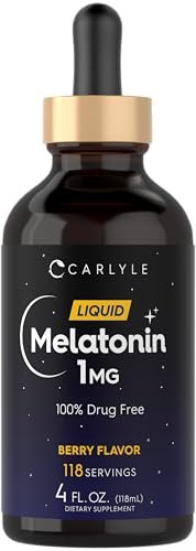 Carlyle Melatonin Liquid 1mg – 118 ml Tropfen mit Beerengeschmack – Nicht-GMO, Vegetarisches Schlafmittel
