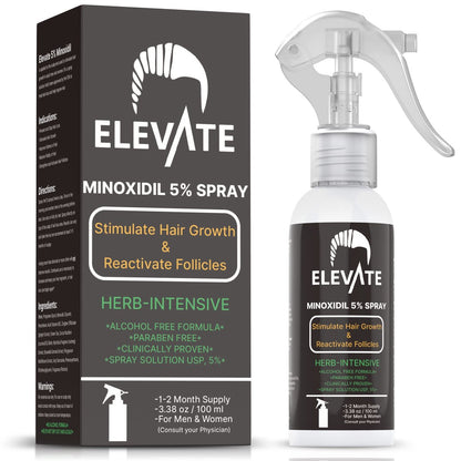 ELEVATE 5% Minoxidil Haarwachstumsspray - Alkoholfrei, Nicht Fettend, Extra Stark, Professionelle Behandlung gegen Haarausfall/Haarwachstum - Stimuliert Haarfollikel für Männer & Frauen - 1 Monatsvorrat